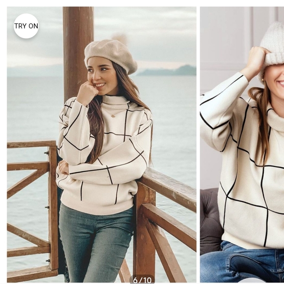 NWOT Chicwish Grid Turtleneck Sweater White Women S-M - Picture 6 of 7